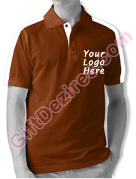 Designer Chestnut Brown and White Color Polo T Shirts With Company Logo